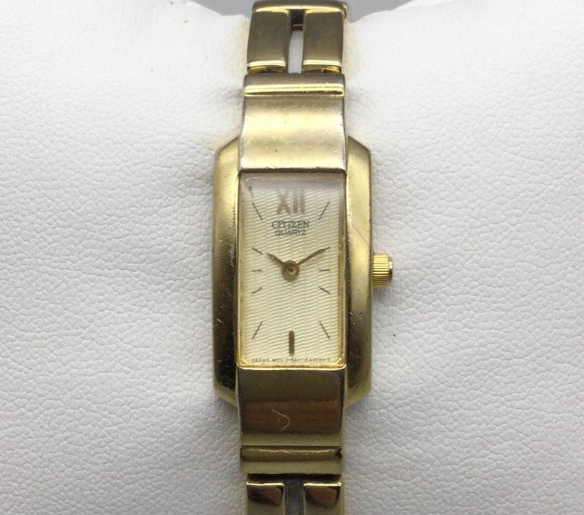 Vtg Citizen Watch 14mm Womens Gold Tone Rectangle 5421-K17497 New