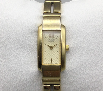 Vtg Citizen Watch 14mm Womens Gold Tone Rectangle 5421-K17497 New