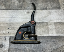 ANTIQUE CAST IRON LEVER PRESS NOTARY SEAL EMBOSSER BLACK WITH RED STAR