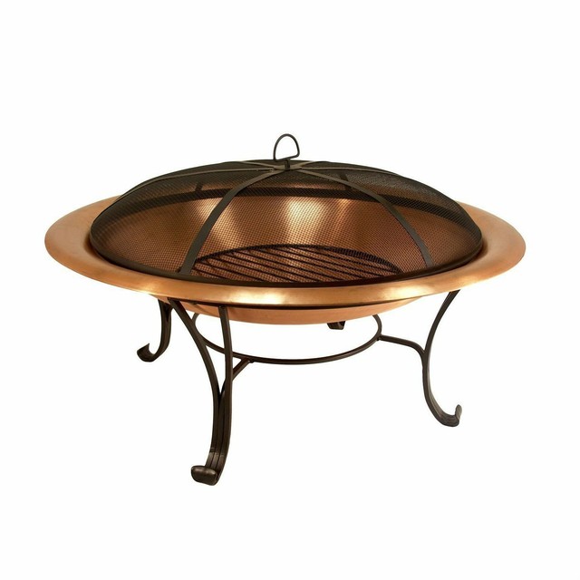 30 Inch Copper Fire Pit With Steel Stand And Sprak Screen For Sale