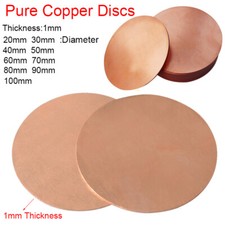 T2 Solid Pure Copper Discs Sheet Blanks 1mm Thick Round Metal Plate 20-100mm OD