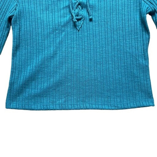 SO Crisscross Lace-Up Ties Front Long Sleeves Teal Ribbed Top Women’s Size M - Bild 4 von 8