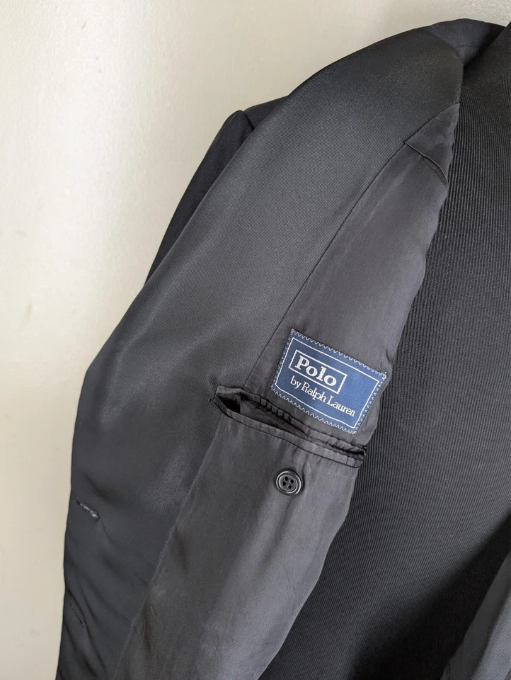 Polo  Made In Italy Double Breasted Formal  Black Dinner Jacket-No Pants- 46 Reg - Image 2 of 4