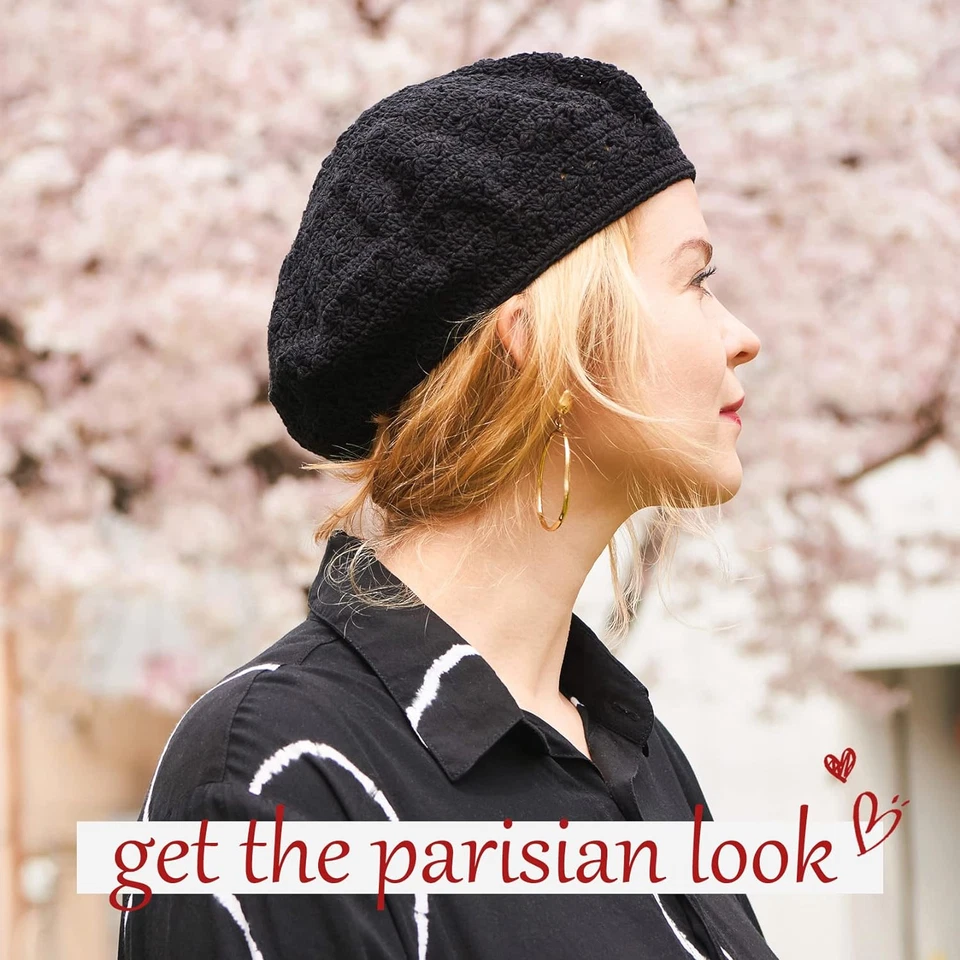 Donna Cappello Berretto Estivo Basco - Capello Uncinetto Francese Copricapo Croc - Immagine 2 di 4