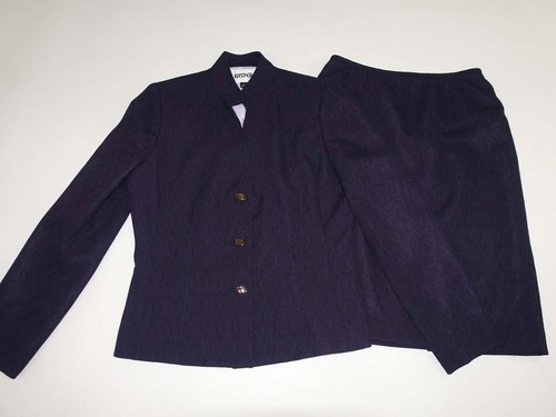 Kasper Womens 3 Button Blazer Skirt Suit Size 4 Dark Purple 100% Polyester Lined