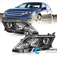 For 2010 2011 2012 Ford Fusion Halogen Headlights Headlamps Asembly Pair Black