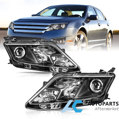 For 2010 2011 2012 Ford Fusion Halogen Headlights Headlamps Asembly Pair Black