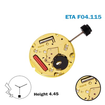 ETA F04.115 Swiss Watch Movement, White Date Disk at 6, 3Hands, Height 4.45
