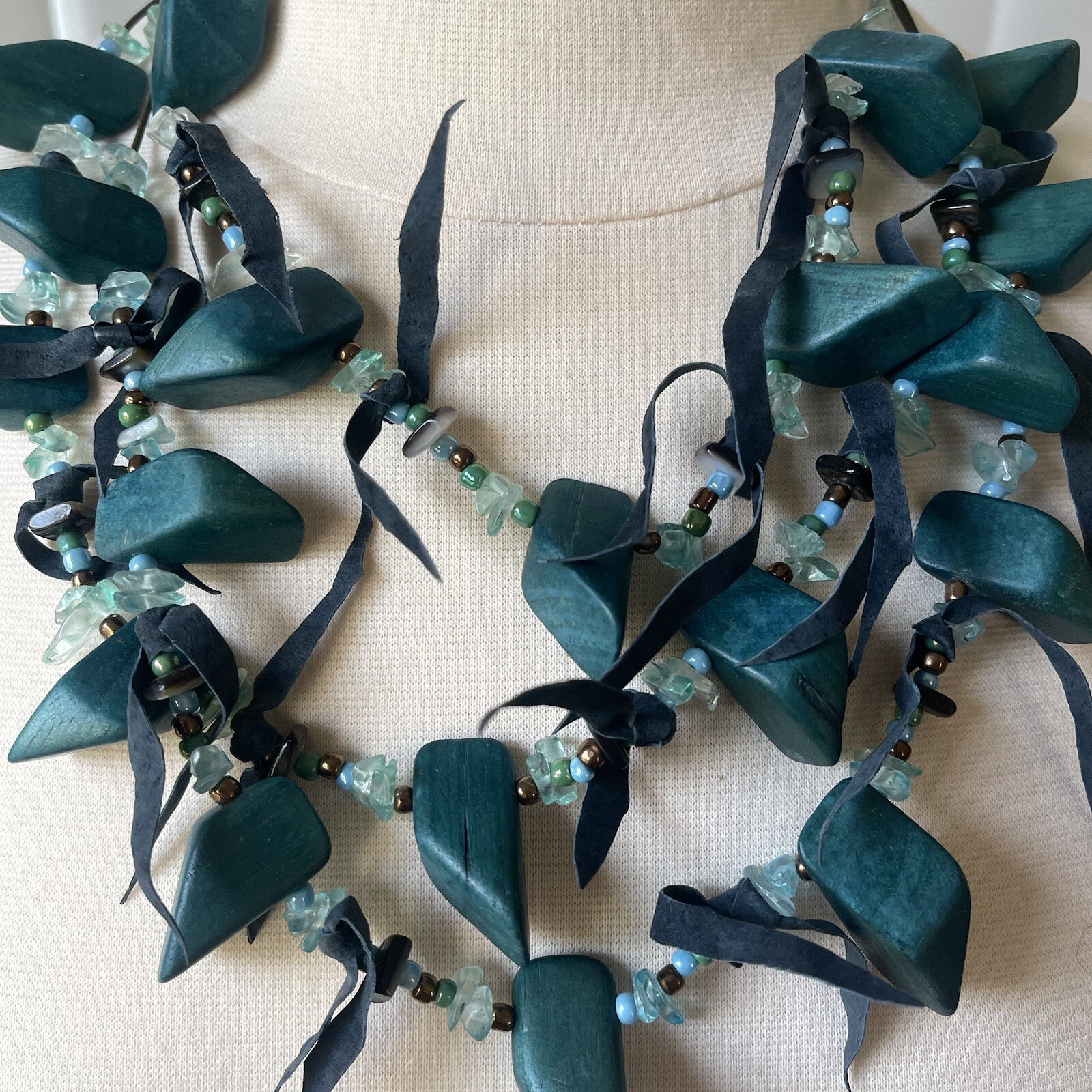 Gorgeous Peacock Blue Multi-Material Layered Neck… - image 5