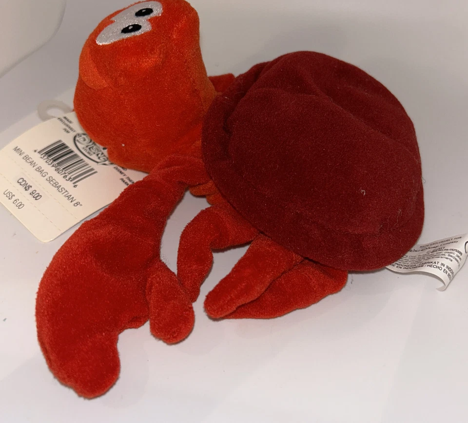 Little Mermaid Sebastian Crab Mini Bean Bag 8" Plush Stuffed Animal Disney Tag - Image 4 of 4