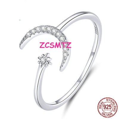 BAMOER 925 Sterling Silber Verstellbarer Mond Offener Ring Europäisch Geschenk