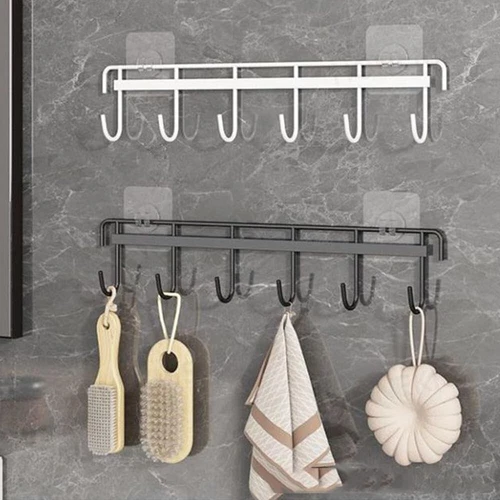 2 Stück Wandhalterung Küchenutensilien Haken - Utensilienablage mit 6 Haken, ohne Bohren - Bild 6 von 7