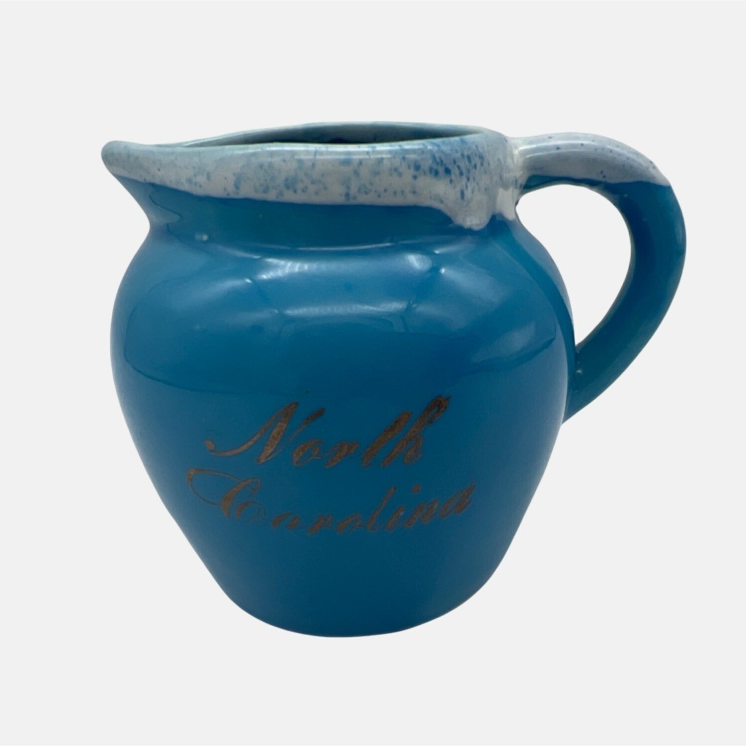 Paden City Artware Souvenir Creamer North Carolina Blue & White Dripware 3