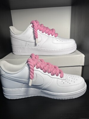 New Nike Air Force 1 Custom Made Shoes White Black Pink Beige Rope