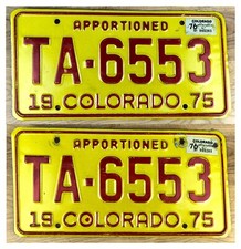 Colorado 1976 APPORTIONED SEMI TRACTOR License Plate Pair TA-6553! (First Year)