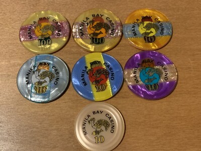 Set Of 7 Manila Bay Casino Jetons - Philippines - Absolutely Stunning !!!!!!
