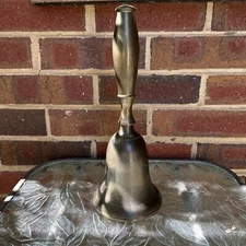 VTG  LARGE BRASS HAND BELL SCHOOL CALL SERVICE EMERGENCY SIGNAL HOME DECOR CHIME