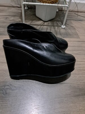 Robert Clergerie Leather Wedge Heels Mules 6.5 Black | eBay