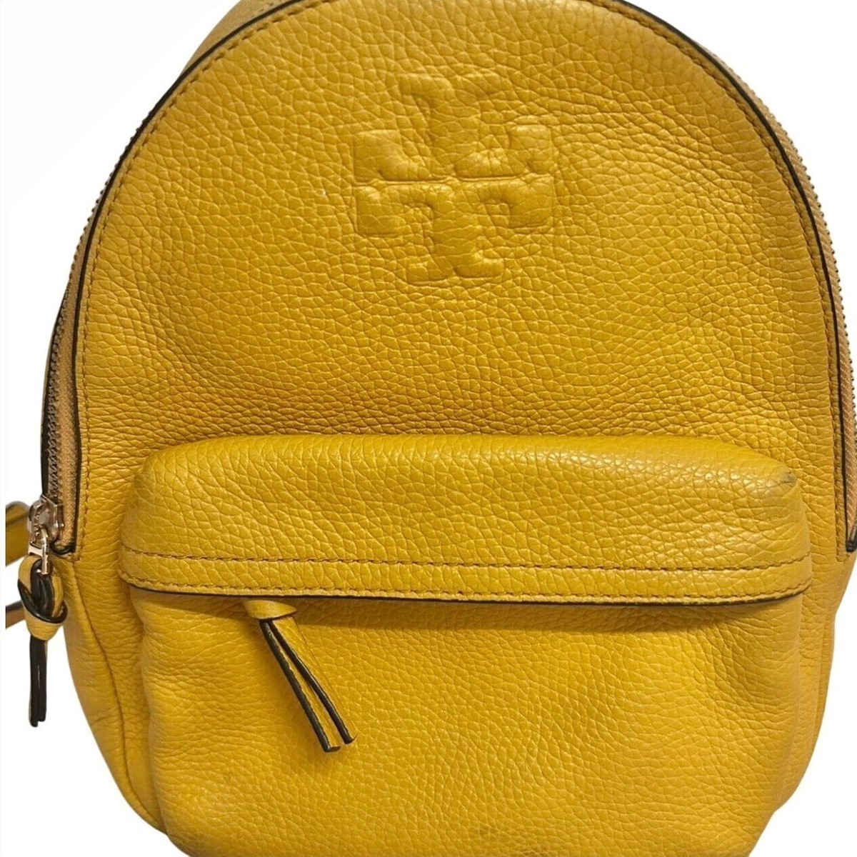 $350 TORY BURCH Solarium Yellow Leather Mini Backpack Designer Bag Embossed Logo $350 TORY BURCH Solarium Yellow Leather Mini Backpack  main image 4