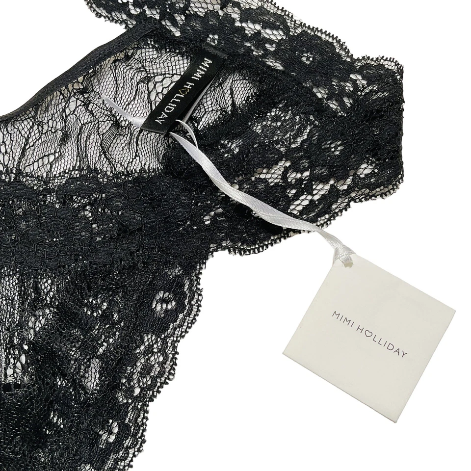 Nuevo Mimi Holliday Corbata Bragas Negro Encaje El Lazo Braga Sexy Bikini Lencería ML Foto 4 de 4