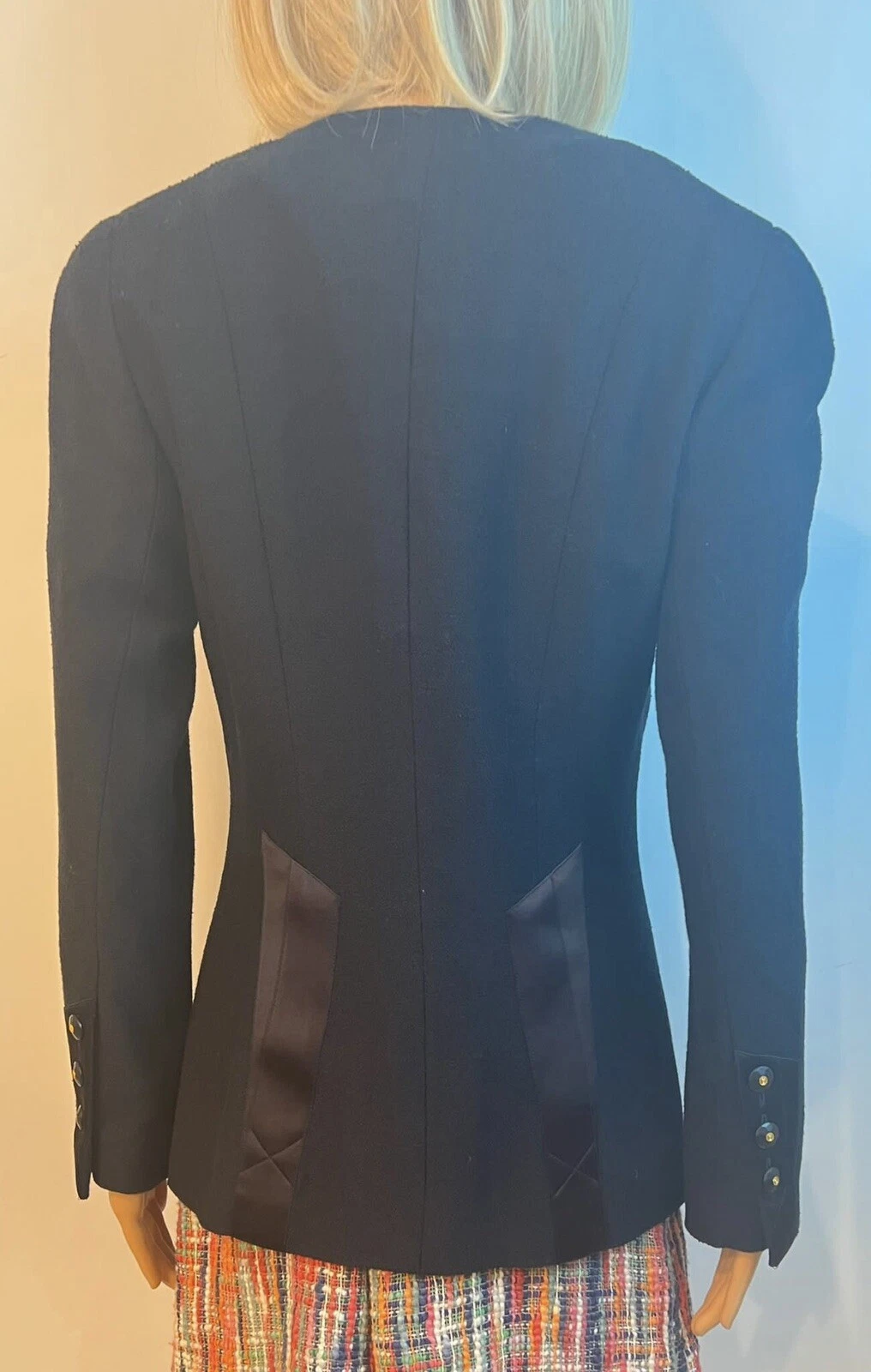 Rara Vintage Chanel 94P 1994 Spring Runway Giacca Nera Blazer FR 42 US 6 8