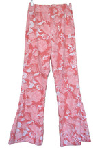 Vintage 1960s/70s Bell Bottoms Pants Size XS Women 24" Waist Pink White Print