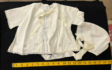 Vintage Infant Layette-Bonnet  Jacket w/Embroidered Flowers  Lace Trim
