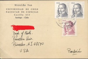 Chile 1970's Postmarked Postcard with Two 2p and 5p D. Portales Stamps Princeton