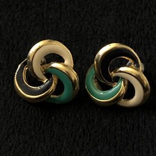 Green Enameled Goldtone Knot Pierced Earrings