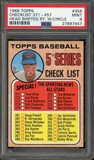 1968 Topps Baseball #356 Checklist 371-457 Head Shifted Rt. W/circle PSA 9