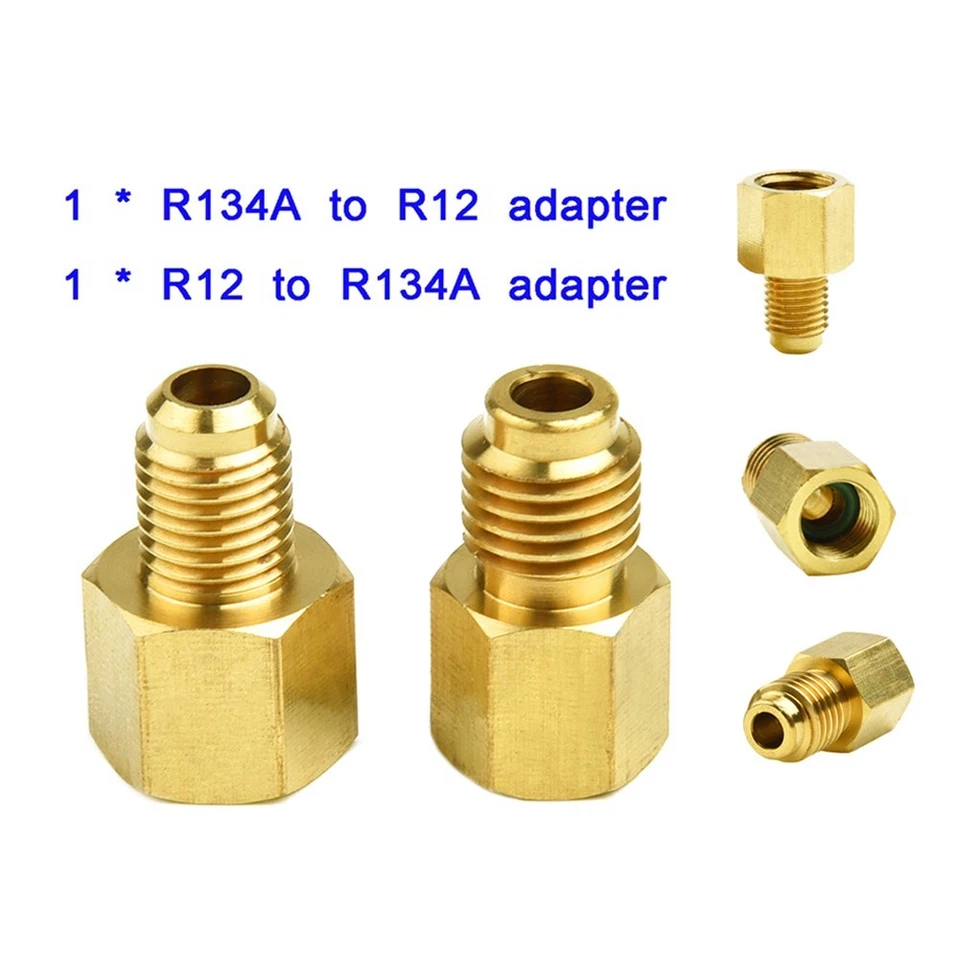 R12 To R134a Adapter Connector R134a To R12 1/4 Female Flare 2pcs/Set Brass - Image 2 of 4