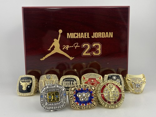 Set 9 anelli Chicago Bulls Michael Jordan Championship con custodia UNC Dream Team HOF - Foto 7 di 12