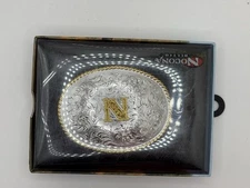 NOCONA BELT CO. OVAL INITIAL BUCKLE “N” ACC BUCKLE NEW - ORIGINAL PACKAGING