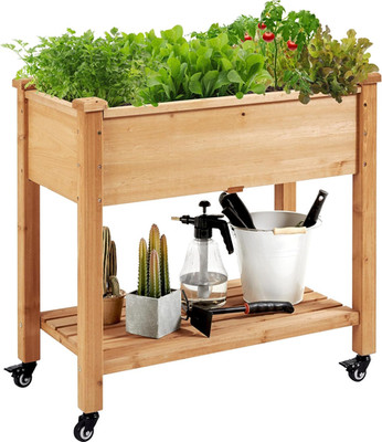 Yaheetech Hochbeet Mit Rollen & Ablageboden, Pflanzkasten Pflanztrog Blumenkübel