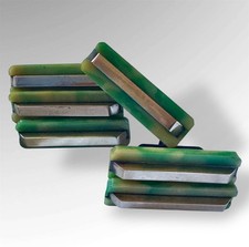 6x Vintage Art Deco Mottled Green Lucite & Brass Draw Pulls Handles