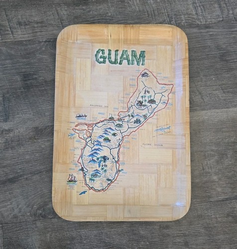 Bamboo Serving Tray Map Island Of Guam 671 19" By 12"