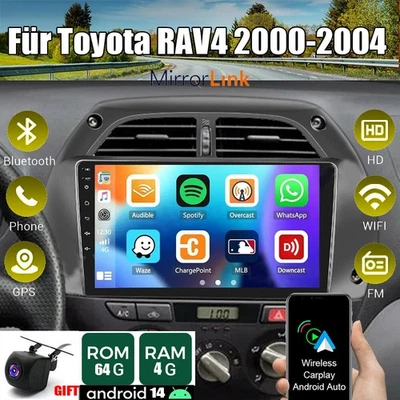 Für Toyota RAV4 2000-2004 Android 14 4+64GB Autoradio Navi Carplay DAB+ SWC BT - Bild 1 von 4