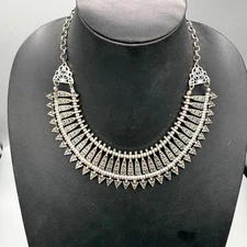 Vintage Necklace Chain Bib Choker Tribal Ethnic Silver Tone 16-20 inches