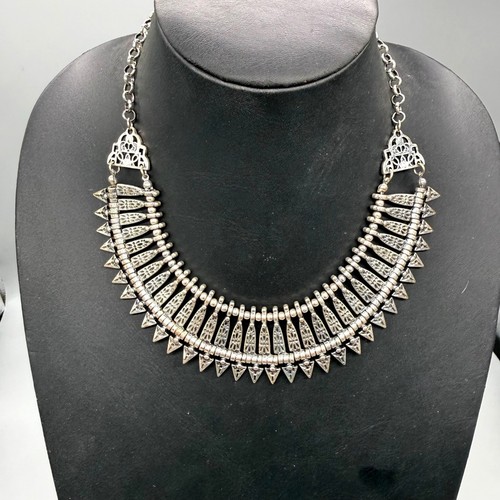 Vintage Necklace Chain Bib Choker Tribal Ethnic Silver Tone 16-20 inches - Picture 1 of 7