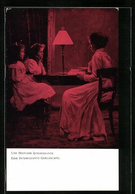 Artist Postcard M. Munk No. 142: Mother Reads Daughters An Interesting Story 