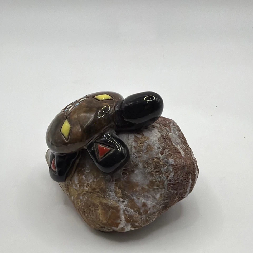 Gemstone Turtle Figurine Obsidian Base Crystal Specimen On Red Quartz Agate Rock - Image 2 of 4