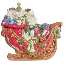 Fitz and Floyd Santa Sleigh Cookie Jar Christmas Holiday Ceramic Handcrafted