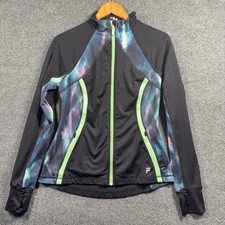 Fila Womens Medium Black Sport Athletic Track Jacket Pockets Thumbholes