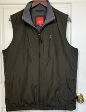 Izod Mens Small Gray Soft Shell Lined Full Zip Vest Golf, Outdoor, Preppy,