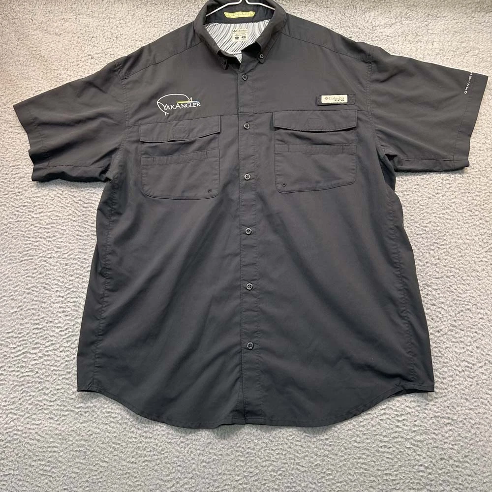 Columbia Fishing Shirt Button Up Shirt Mens Large Blood Guts Kayak yak Angler