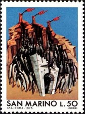 Sceau Saint-Marin 1975 Scott 853 ** Fuite des réfugiés italiens en temps de g...