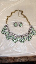 Gold Tone Necklace & Earrings Set with Mint G...