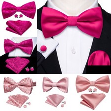 Pretied Mens Bowtie Hankie Cufflinks Set Wedding Formal Casual Bow Ties