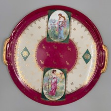 Royal Vienna Style Neoclassical Maidens Blue Red Gold Cake Plate 14.75