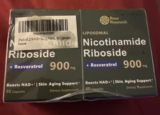 TWO (2)  PACK- Reus LIPOSOMAL Nicotinamide Riboside 900mg Resveratrol 80 Caps